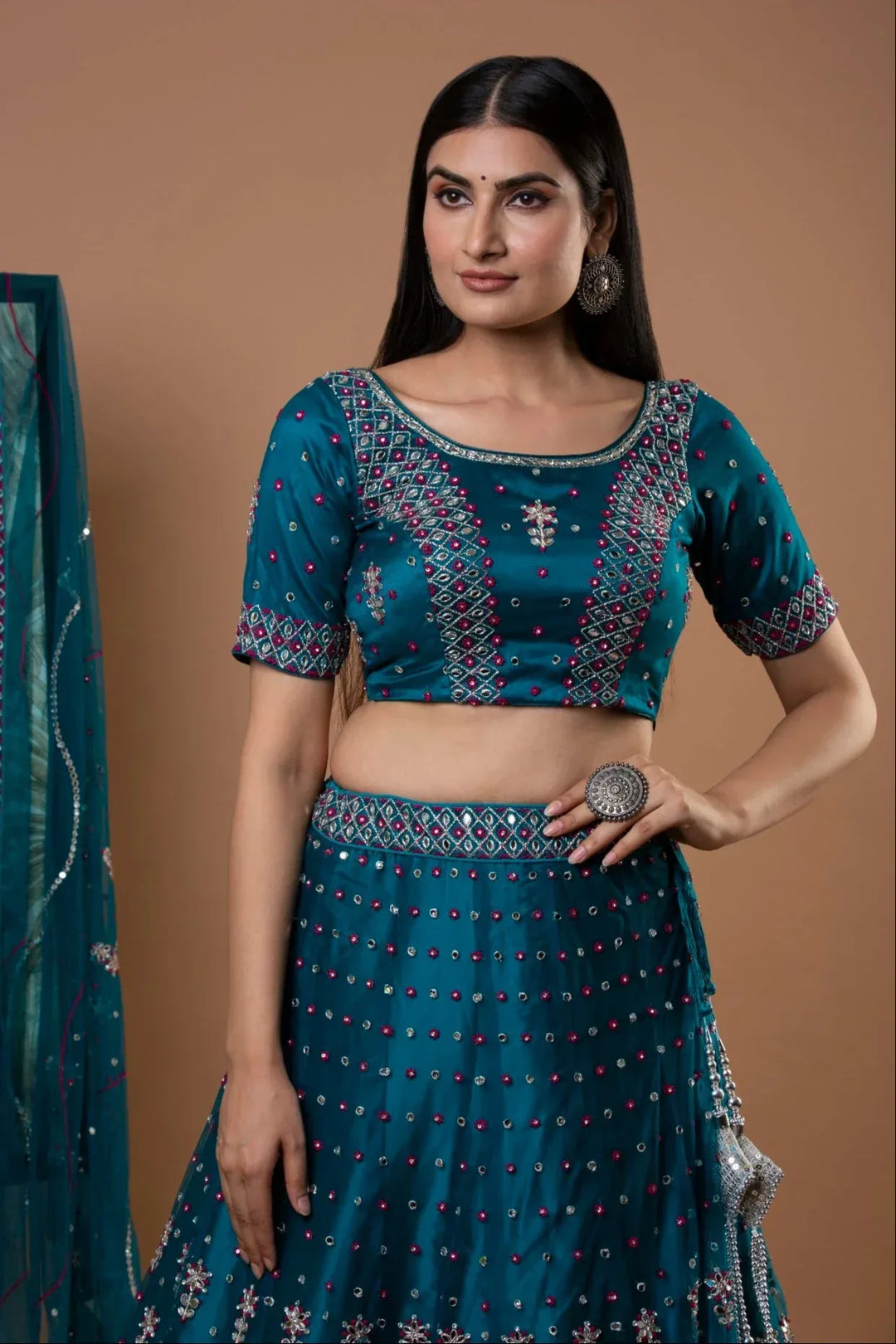 Glimmering Mirror Work Lehenga - MyEthnikRentals