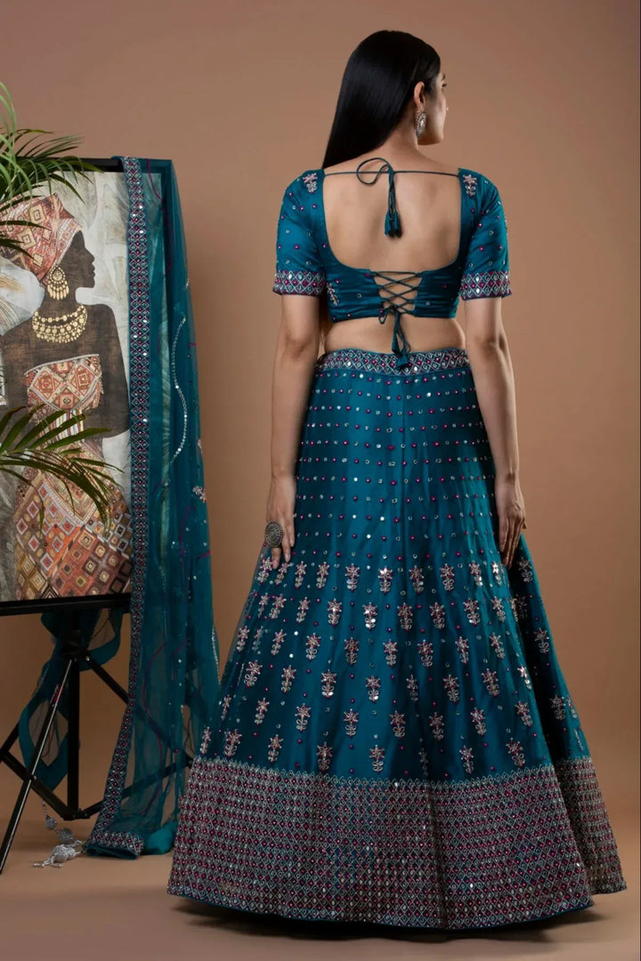 Glimmering Mirror Work Lehenga - MyEthnikRentals