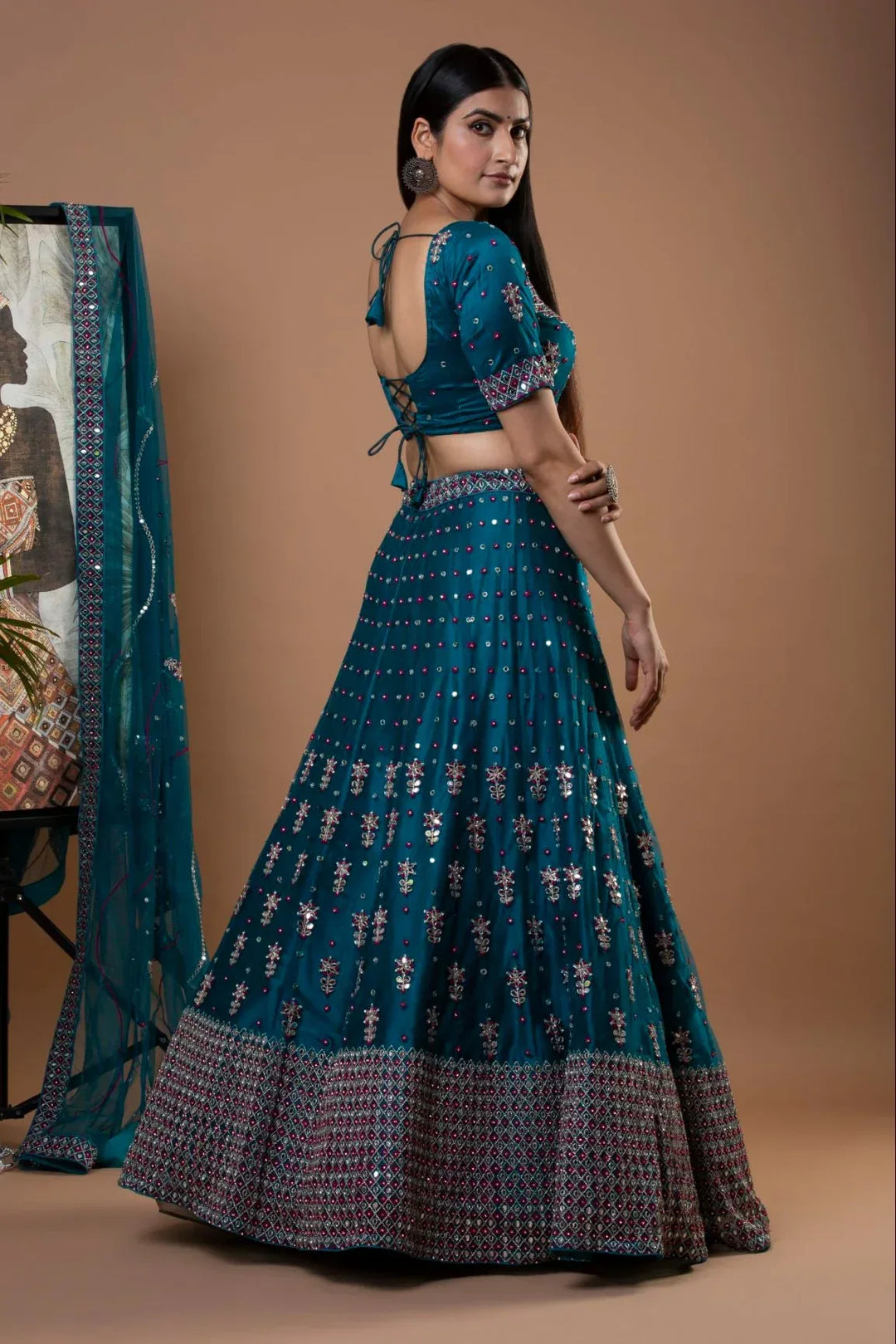Glimmering Mirror Work Lehenga - MyEthnikRentals