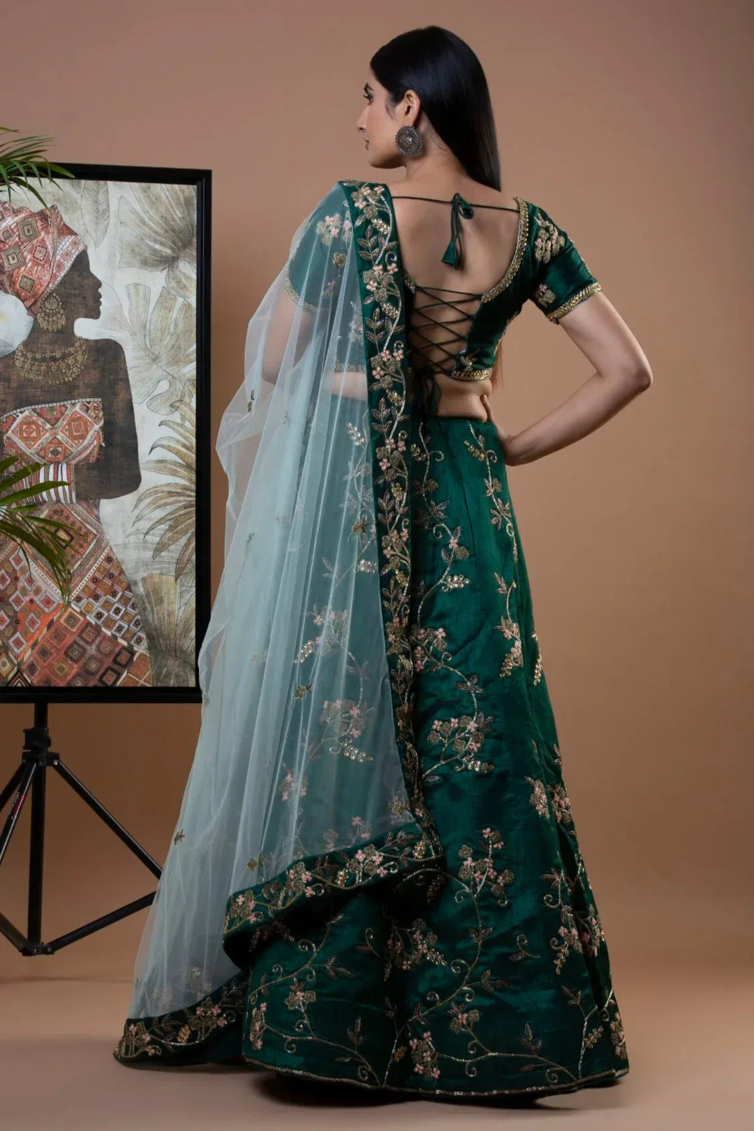 Deep Green Crepe Lehenga - MyEthnikRentals