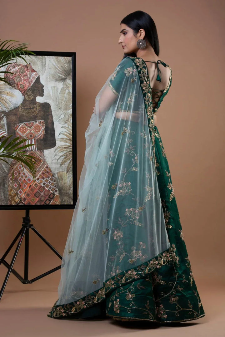 Deep Green Crepe Lehenga - MyEthnikRentals