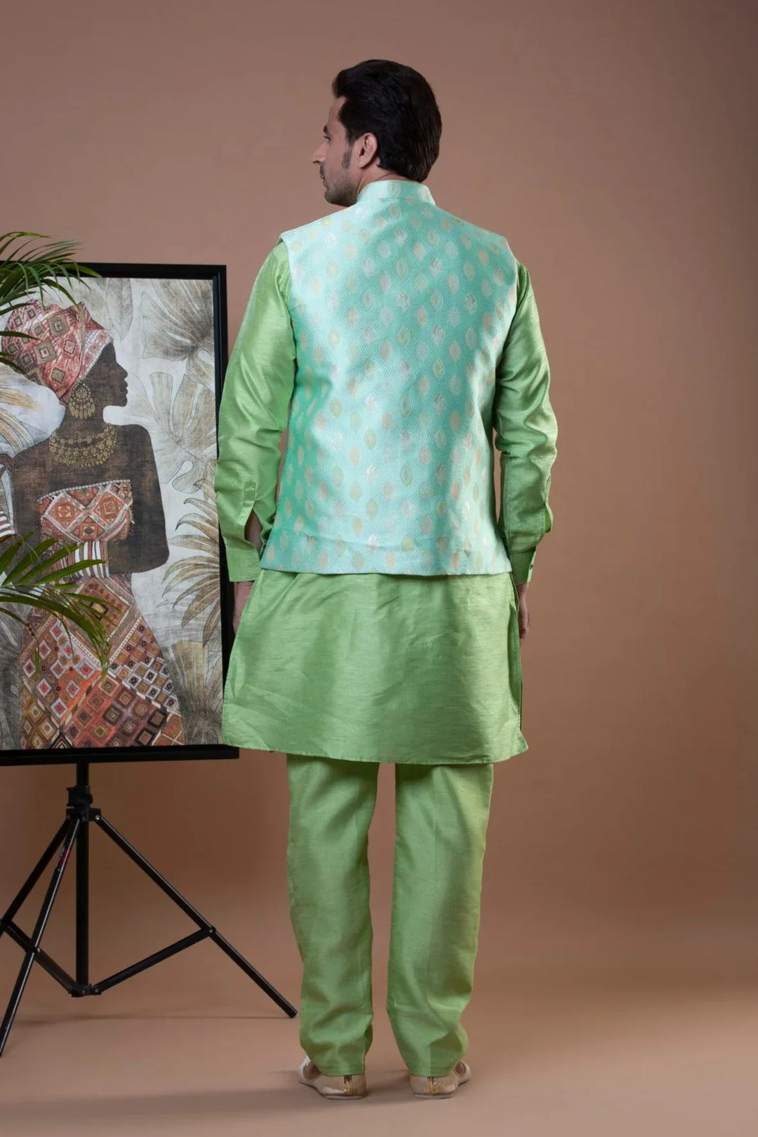 Pista Green Kurta Pajama with Nehru Jacket - MyEthnikRentals