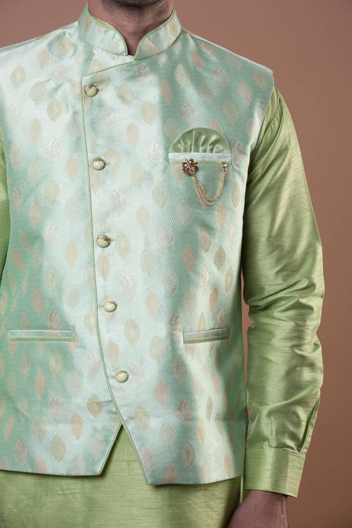 Pista Green Kurta Pajama with Nehru Jacket - MyEthnikRentals