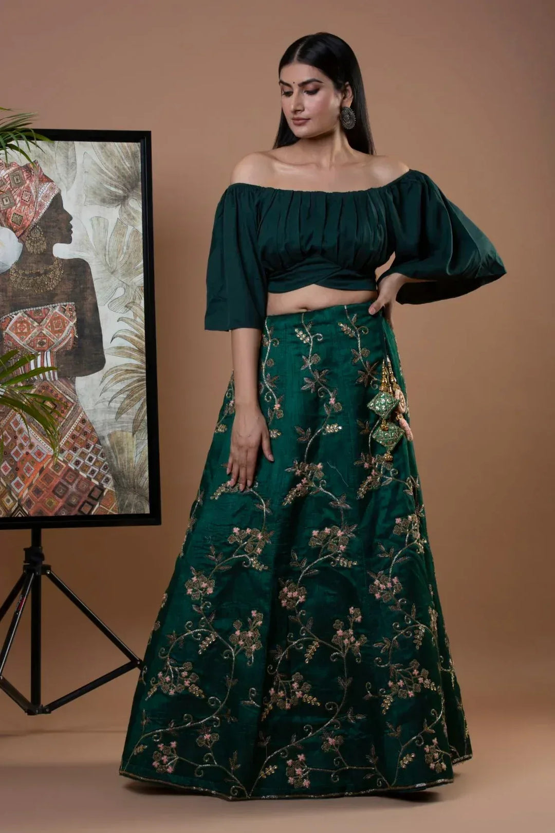Deep Green Crepe Lehenga - MyEthnikRentals