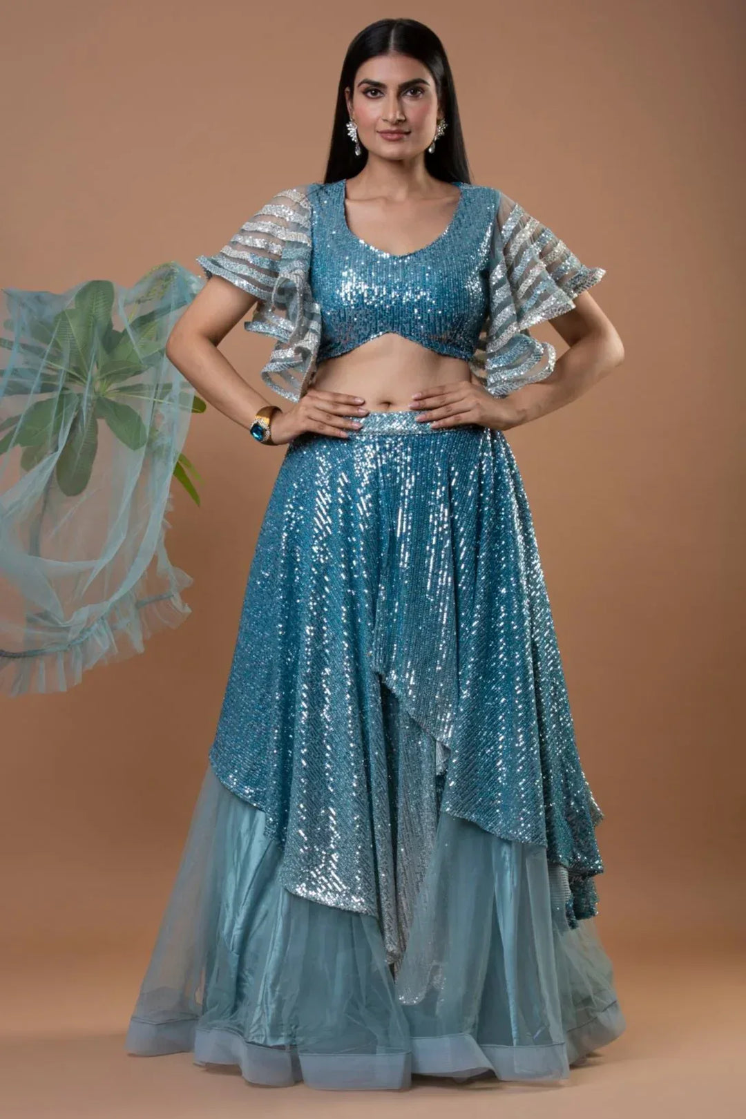 Ocean Blue Mermaid Lehenga - MyEthnikRentals