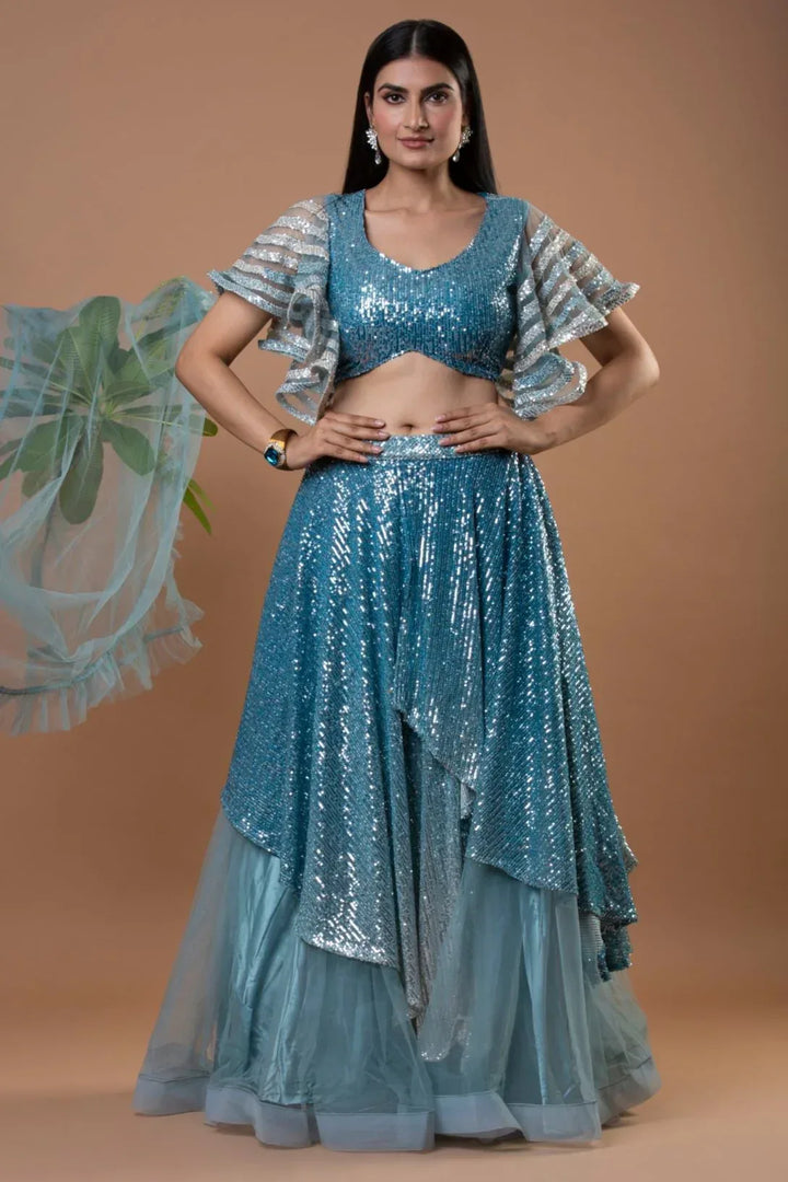 Ocean Blue Mermaid Lehenga - MyEthnikRentals