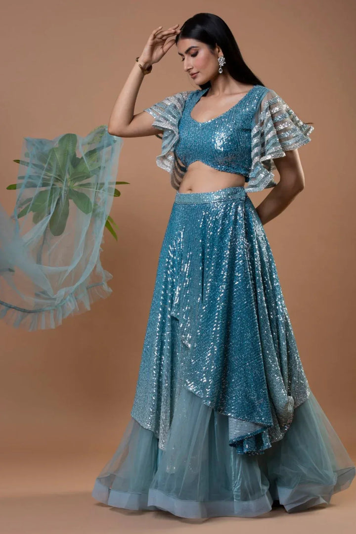 Ocean Blue Mermaid Lehenga - MyEthnikRentals