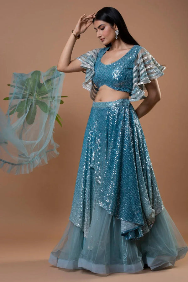 Ocean Blue Mermaid Lehenga (Outside Ontario) - MyEthnikRentals