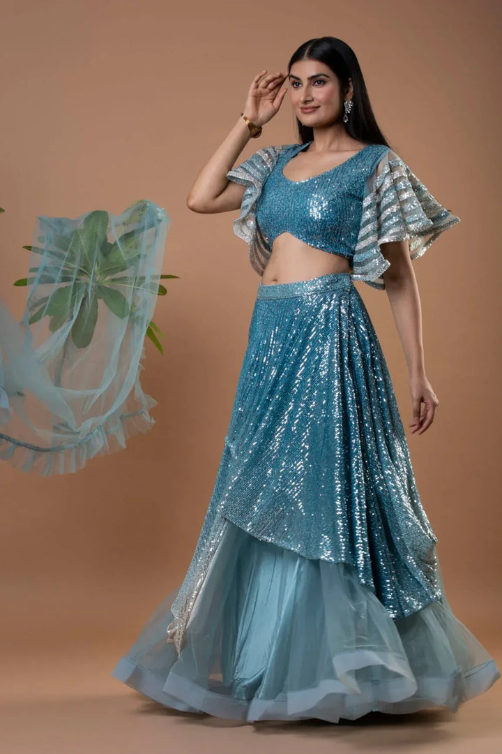 Ocean Blue Mermaid Lehenga - MyEthnikRentals
