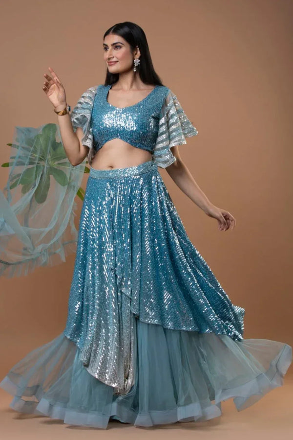 Ocean Blue Mermaid Lehenga (Outside Ontario) - MyEthnikRentals