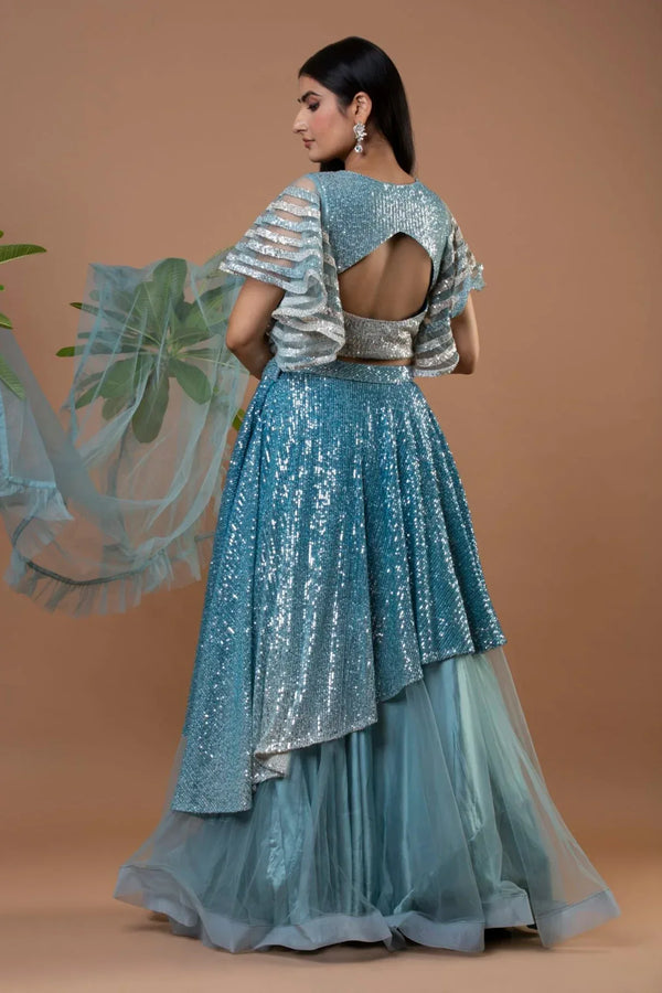 Ocean Blue Mermaid Lehenga (Outside Ontario) - MyEthnikRentals