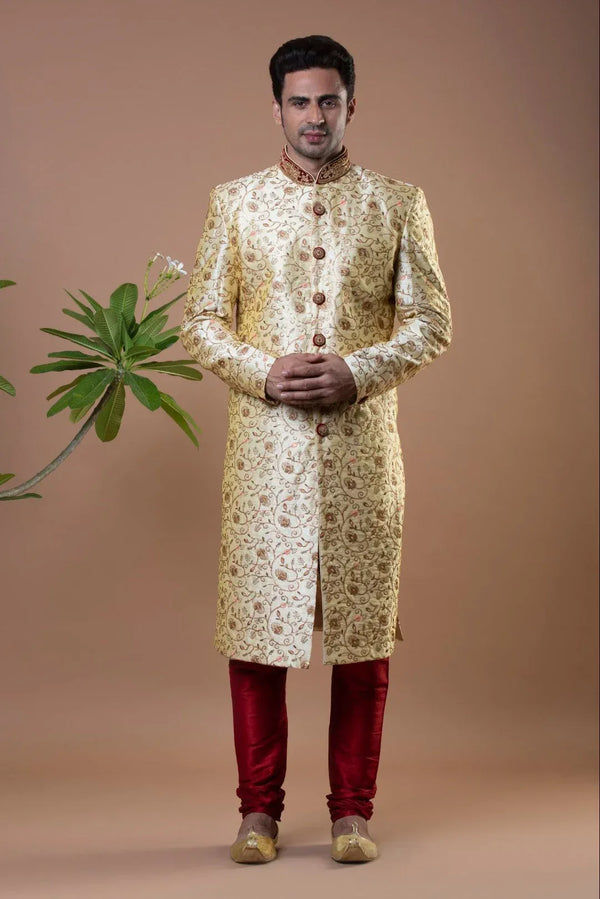 Embroidered Golden Sherwani (Outside Ontario) - MyEthnikRentals