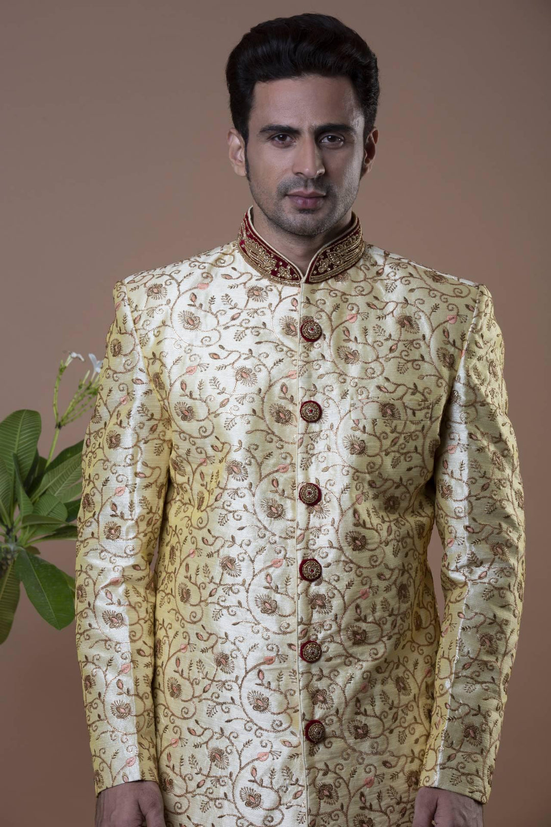Embroidered Golden Sherwani - MyEthnikRentals