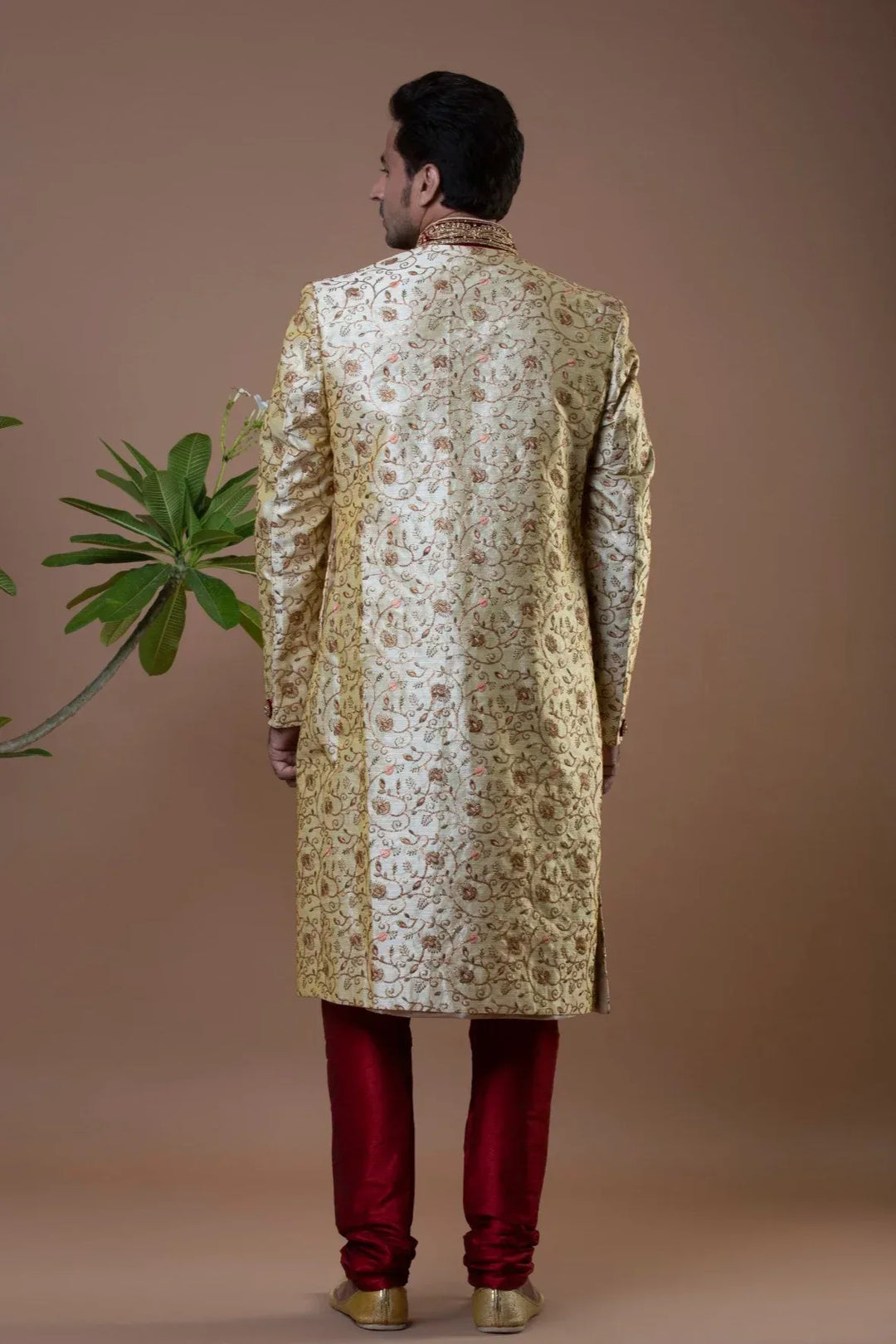 Embroidered Golden Sherwani - MyEthnikRentals