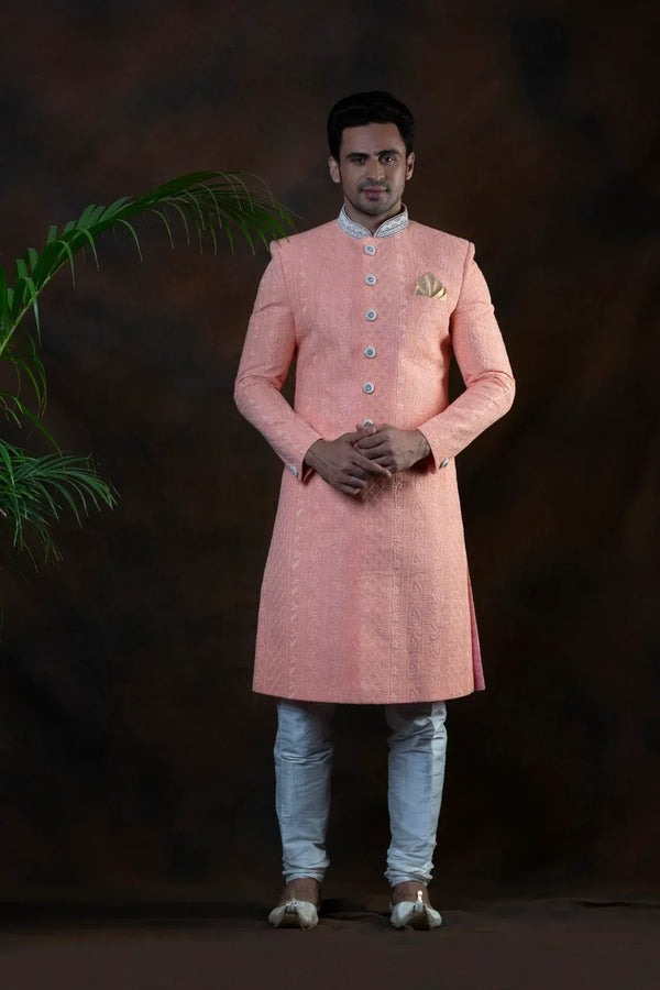 Peachy-Orangey Sherwani (Outside Ontario) - MyEthnikRentals
