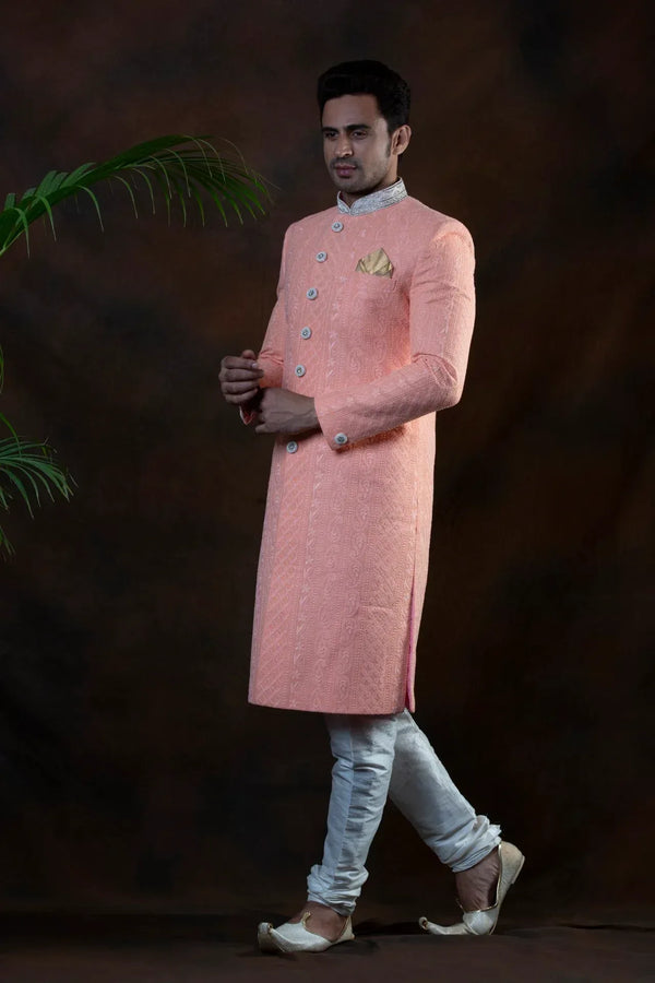 Peachy-Orangey Sherwani (Outside Ontario) - MyEthnikRentals