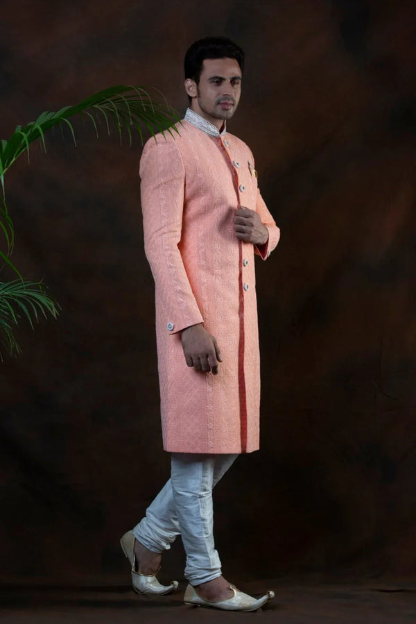 Peachy-Orangey Sherwani (Outside Ontario) - MyEthnikRentals