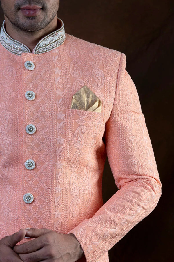 Peachy-Orangey Sherwani (Outside Ontario) - MyEthnikRentals