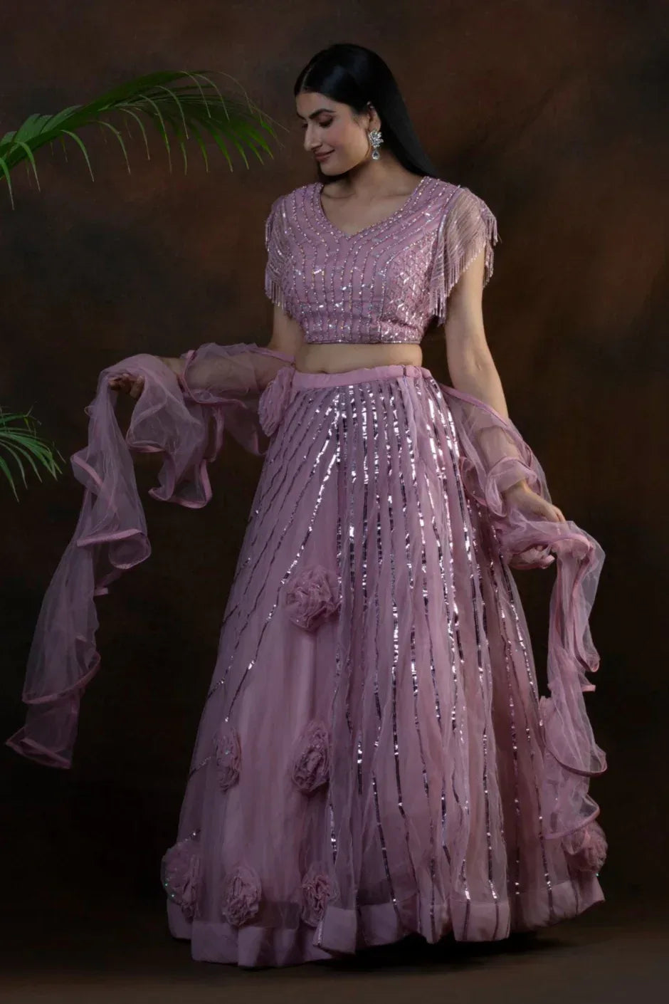 Tassel Trail Mauve Lehenga - MyEthnikRentals