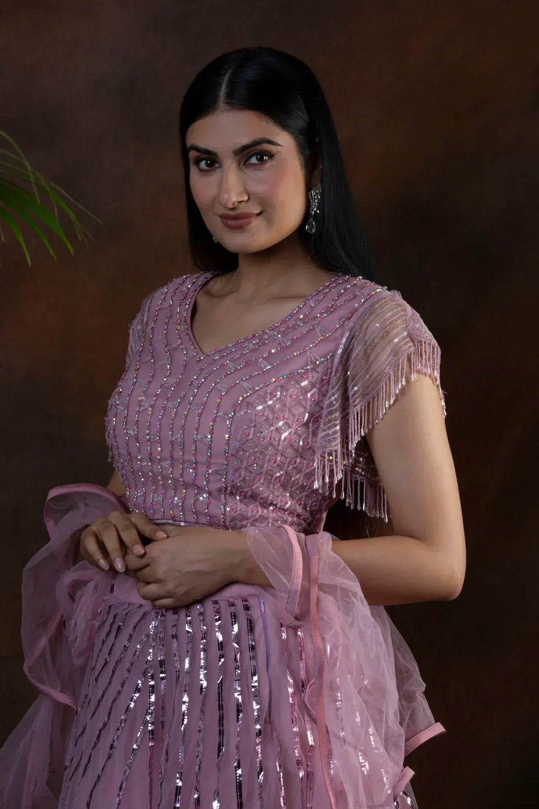 Tassel Trail Mauve Lehenga - MyEthnikRentals