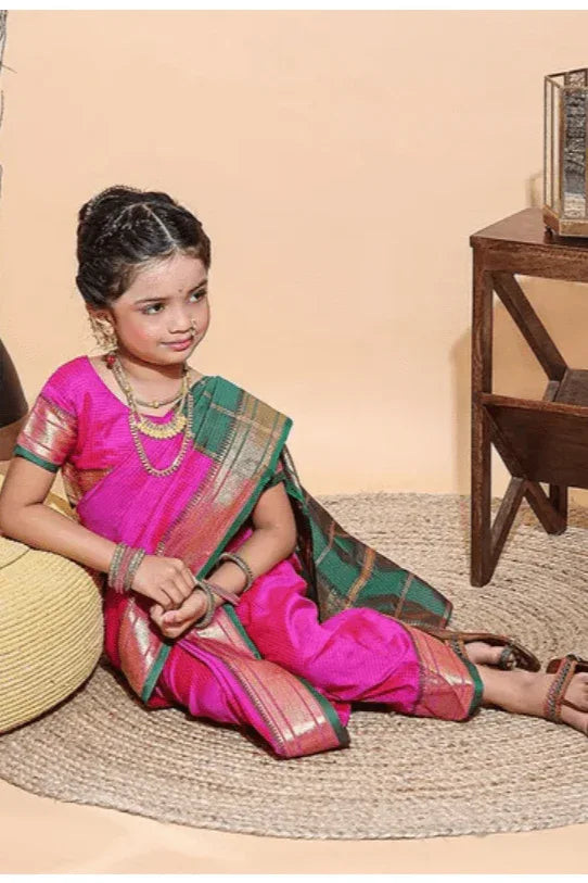 Girls Bhartiya Half Sleeves Blouse And Nauvari Saree - MyEthnikRentals