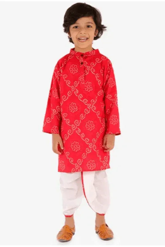 Boys Full Sleeves Hand Block Bandhani Festive Dhoti Kurta - MyEthnikRentals