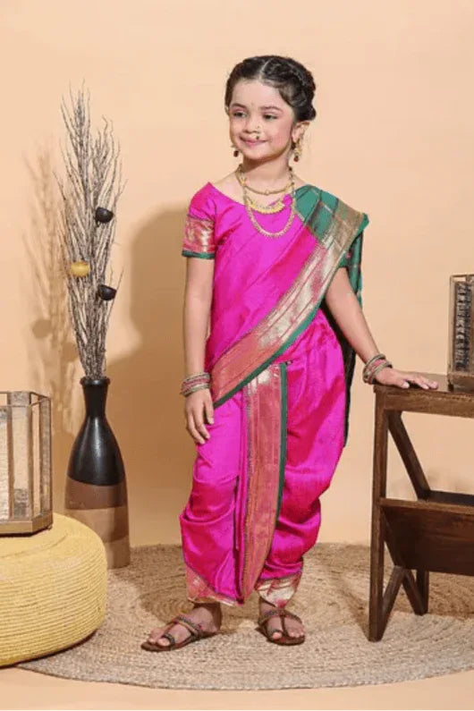 Girls Bhartiya Half Sleeves Blouse And Nauvari Saree - MyEthnikRentals