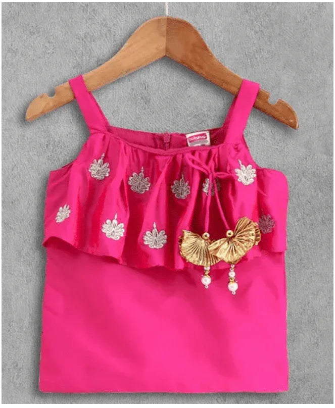 Girls Frilled Top With Dhoti & Dupatta Set - MyEthnikRentals