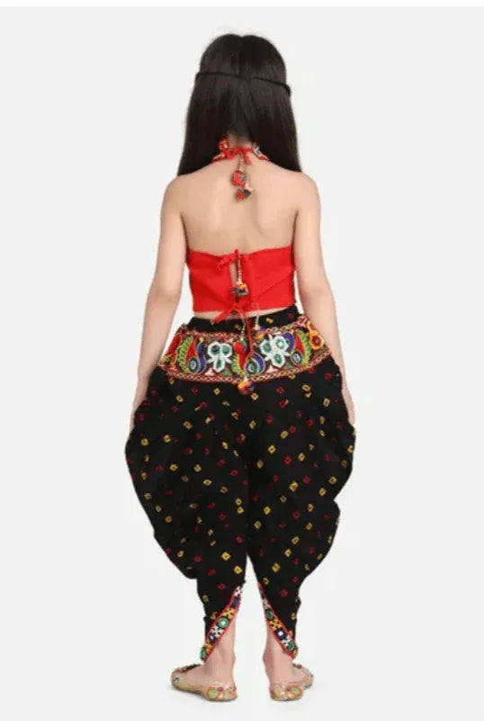 Girls Peacock Embroidered Halter Neck Sleeveless Choli With Dhoti - MyEthnikRentals
