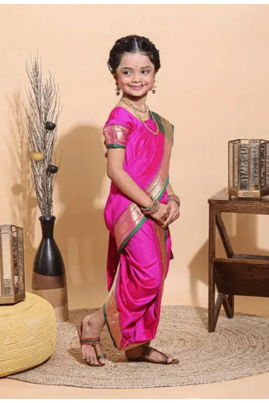 Girls Bhartiya Half Sleeves Blouse And Nauvari Saree - MyEthnikRentals