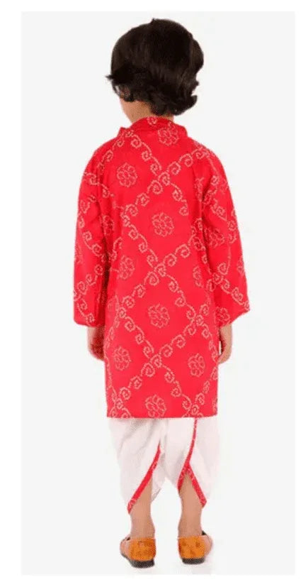 Boys Full Sleeves Hand Block Bandhani Festive Dhoti Kurta - MyEthnikRentals