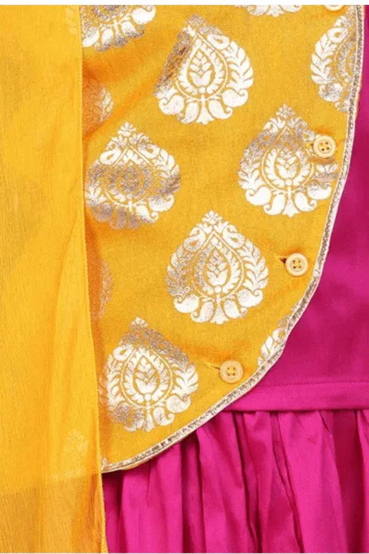 Girls Sleeveless Motif Print Choli With Lehenga & Dupatta - MyEthnikRentals