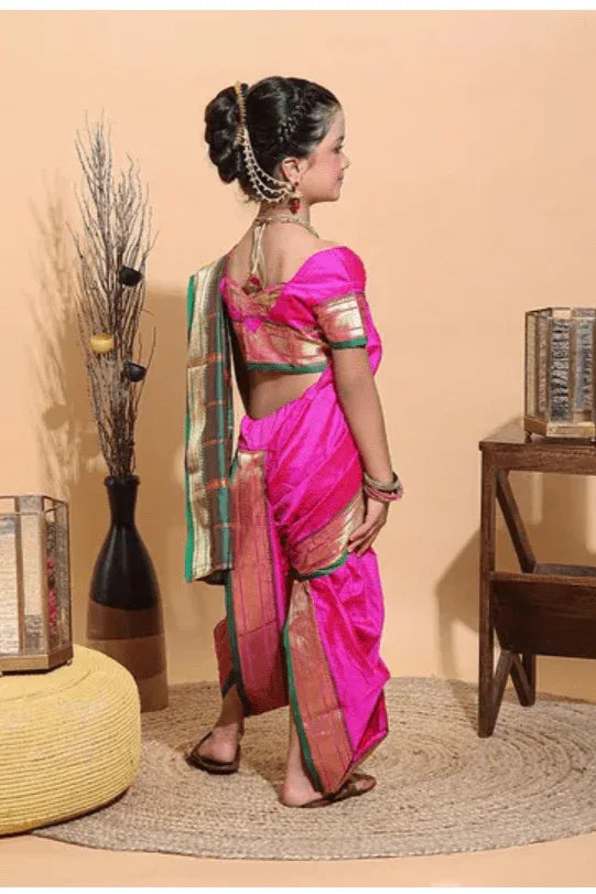 Girls Bhartiya Half Sleeves Blouse And Nauvari Saree - MyEthnikRentals