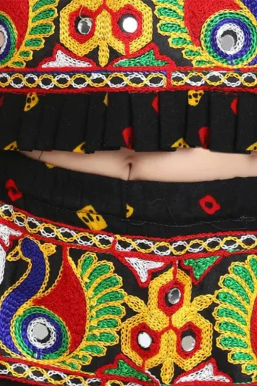 Girls Peacock Embroidered Halter Neck Sleeveless Choli With Dhoti - MyEthnikRentals