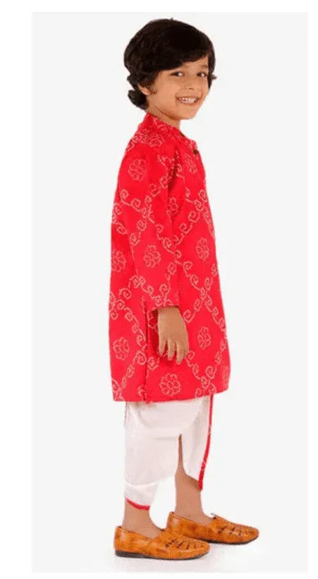 Boys Full Sleeves Hand Block Bandhani Festive Dhoti Kurta - MyEthnikRentals