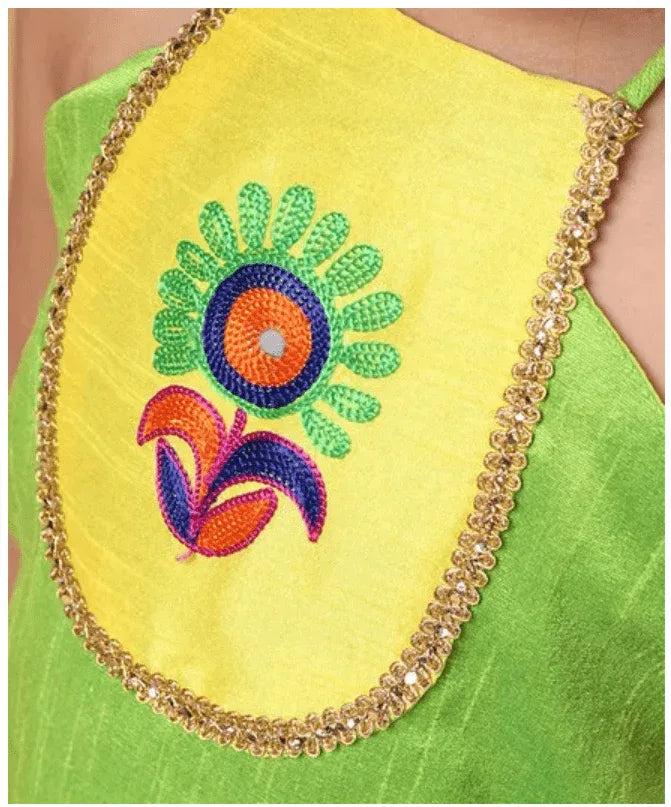 Girls Flower Embroidered Sleeveless Peplum Top & Dhoti Set - MyEthnikRentals