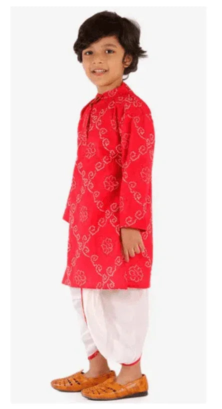Boys Full Sleeves Hand Block Bandhani Festive Dhoti Kurta - MyEthnikRentals