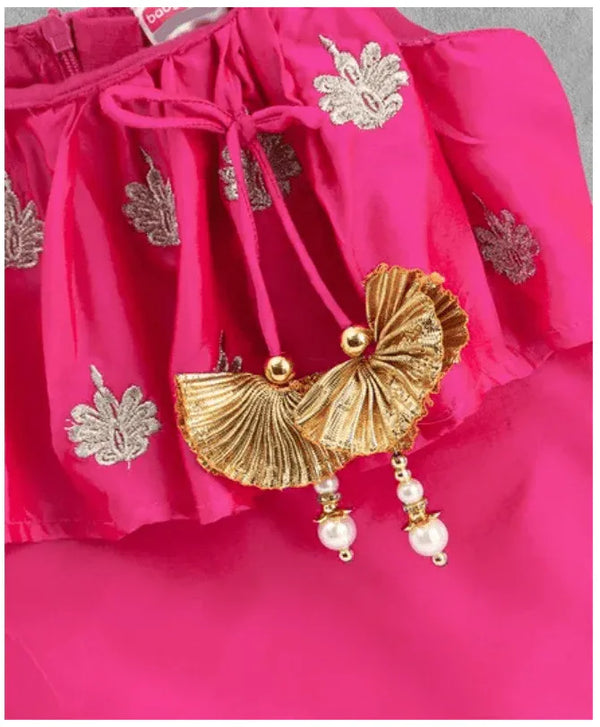 Girls Frilled Top With Dhoti & Dupatta Set - MyEthnikRentals