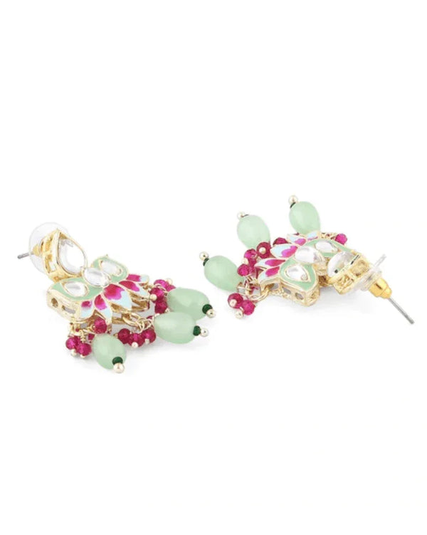 Light Green Kundan-Studded & Pearl Beaded Jewellery Set - MyEthnikRentals