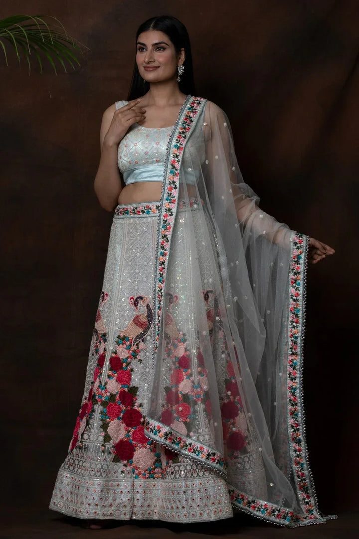 Pista Green Floral Lehenga - MyEthnikRentals